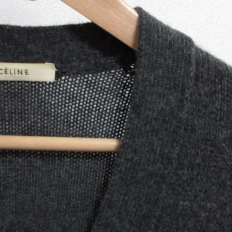 Celine Phoebe Philo Era Triomphe Embroidery Cashmere Knit Cardigan XS Gray