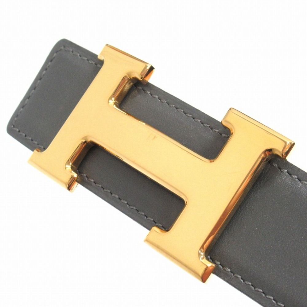 Hermes Buckle Reversible Belt Leather Constance Gold Vintage 70 cm Gray Black