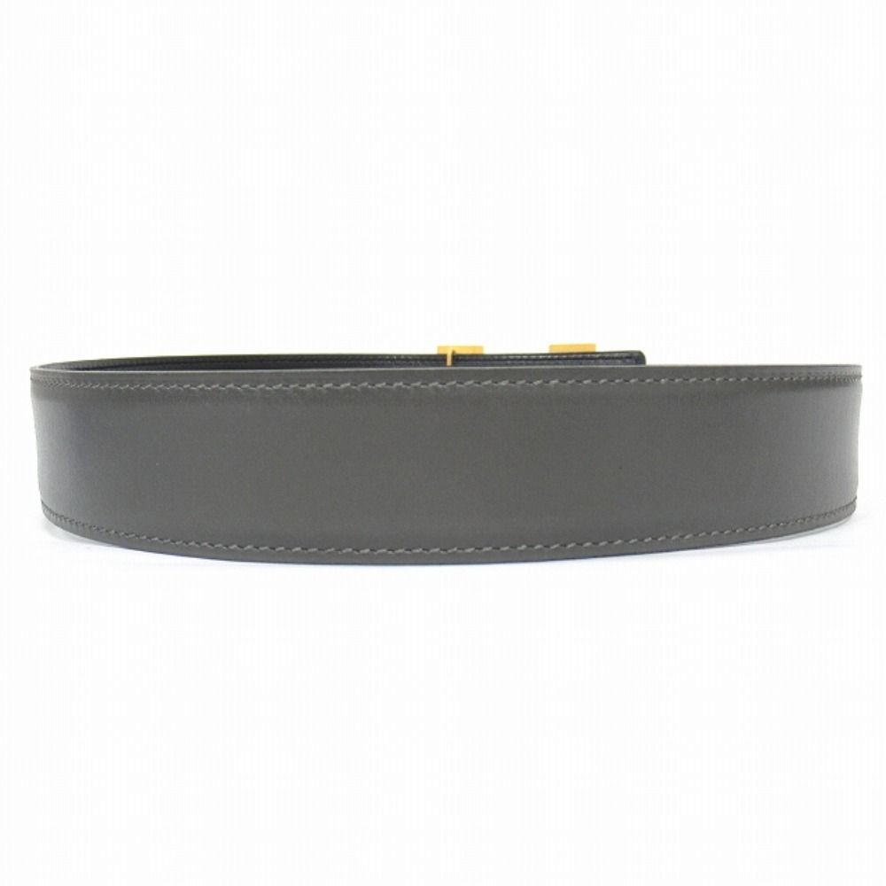 Hermes Buckle Reversible Belt Leather Constance Gold Vintage 70 cm Gray Black