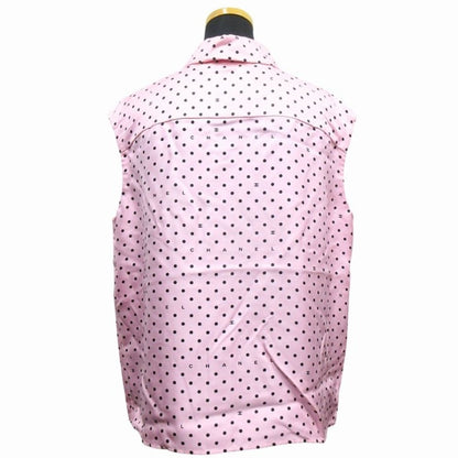 Chanel Silk Twill CC Logo Dot Sleeveless Shirt Blouse Top Button 38 Pink