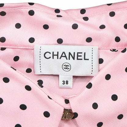 Chanel Silk Twill CC Logo Dot Sleeveless Shirt Blouse Top Button 38 Pink