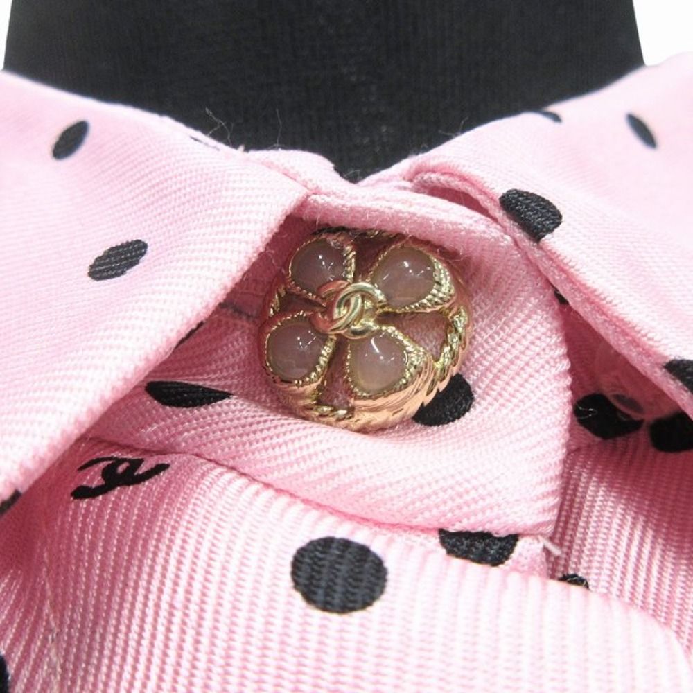 Chanel Silk Twill CC Logo Dot Sleeveless Shirt Blouse Top Button 38 Pink