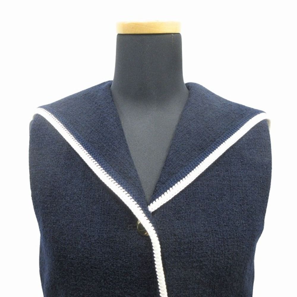 Miu Miu Tweed Mini Dress Sera Color Sleeveless Gold Button 36 Navy