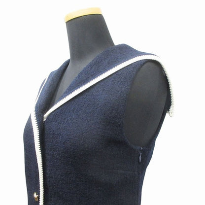 Miu Miu Tweed Mini Dress Sera Color Sleeveless Gold Button 36 Navy