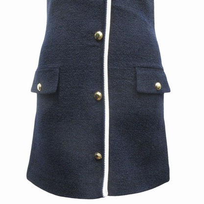 Miu Miu Tweed Mini Dress Sera Color Sleeveless Gold Button 36 Navy