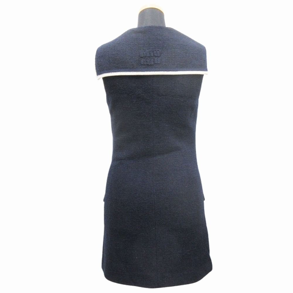 Miu Miu Tweed Mini Dress Sera Color Sleeveless Gold Button 36 Navy