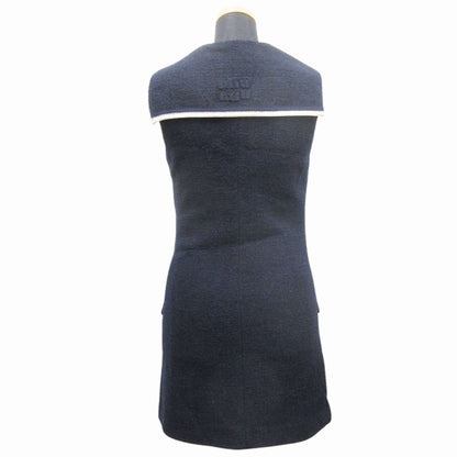 Miu Miu Tweed Mini Dress Sera Color Sleeveless Gold Button 36 Navy