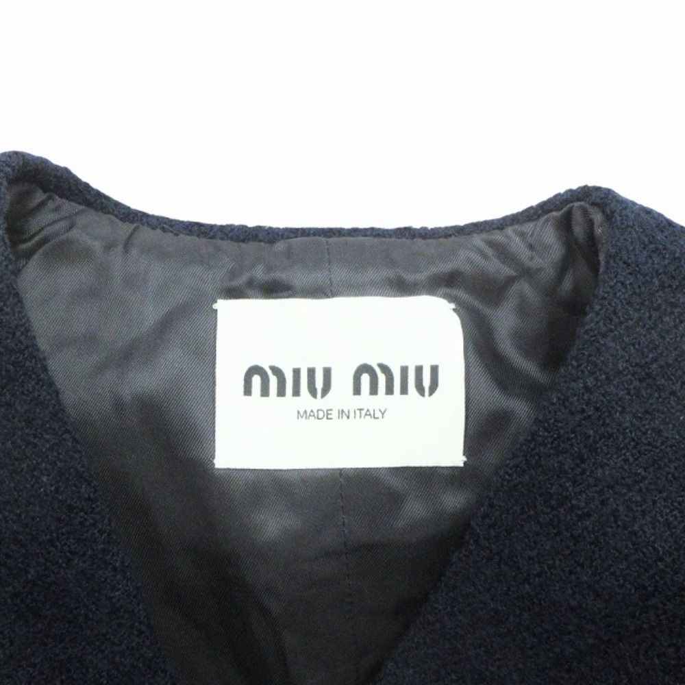 Miu Miu Tweed Mini Dress Sera Color Sleeveless Gold Button 36 Navy