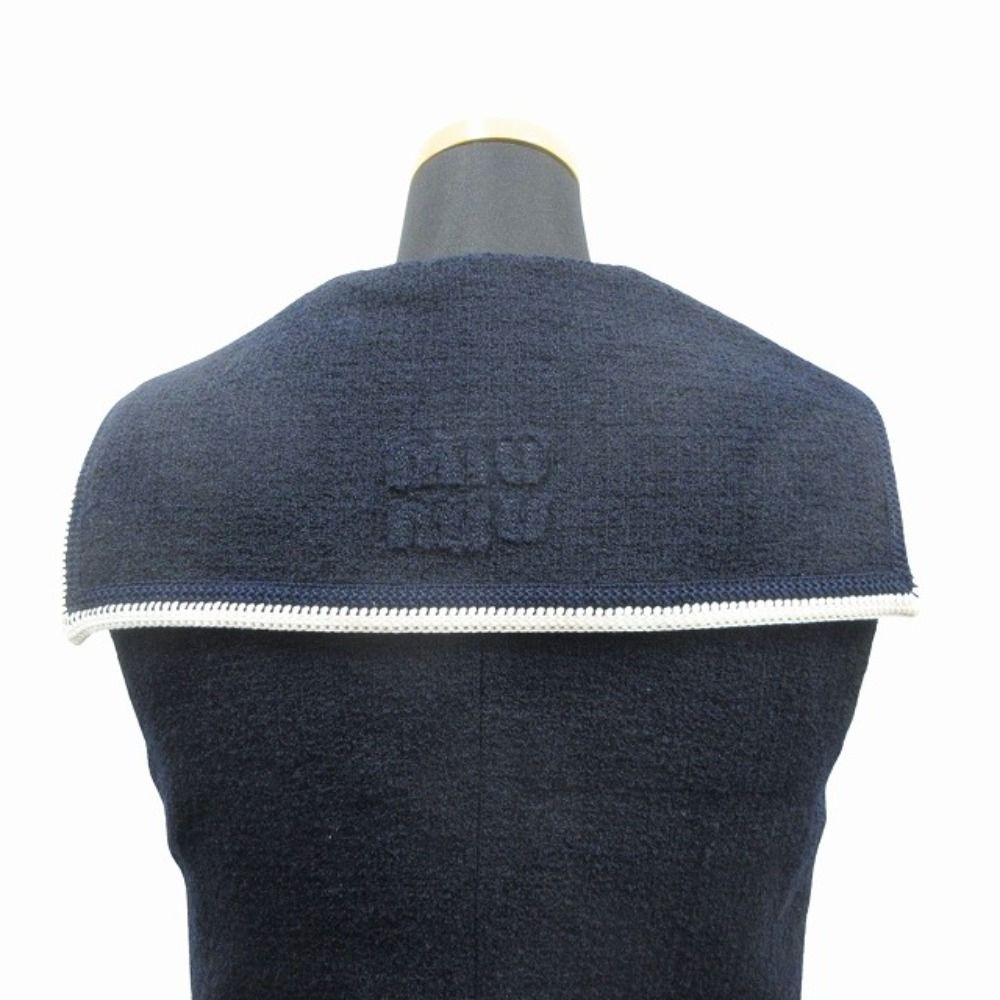 Miu Miu Tweed Mini Dress Sera Color Sleeveless Gold Button 36 Navy