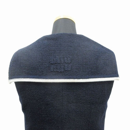 Miu Miu Tweed Mini Dress Sera Color Sleeveless Gold Button 36 Navy