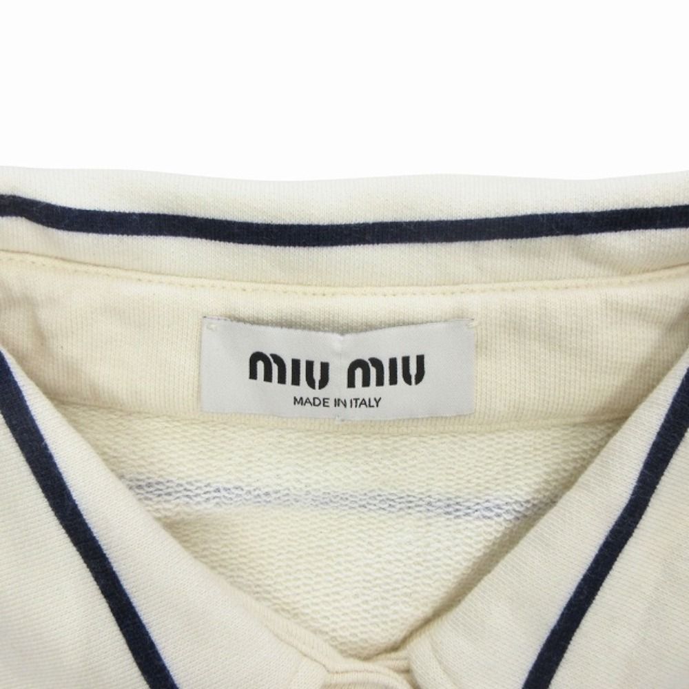 Miu Miu Cotton Cropped Trainers Sweatshirt Polo Shirt Long Sleeve Border M Ivory