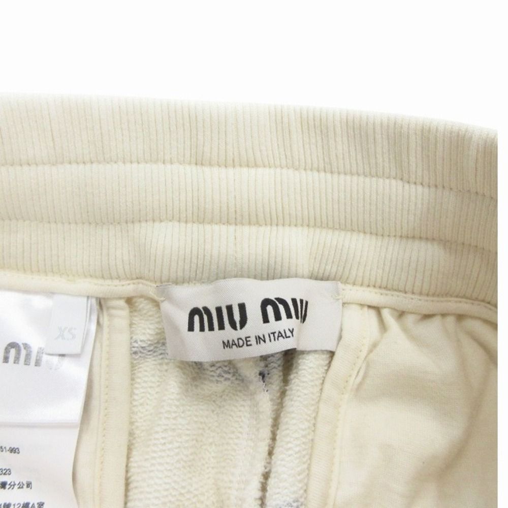 Miu Miu Cotton Sweatshirt Shorts Pants Border Logo Embroidery XS Ivory