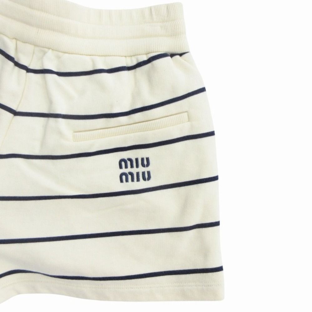 Miu Miu Cotton Sweatshirt Shorts Pants Border Logo Embroidery XS Ivory