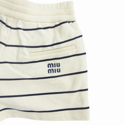 Miu Miu Cotton Sweatshirt Shorts Pants Border Logo Embroidery XS Ivory