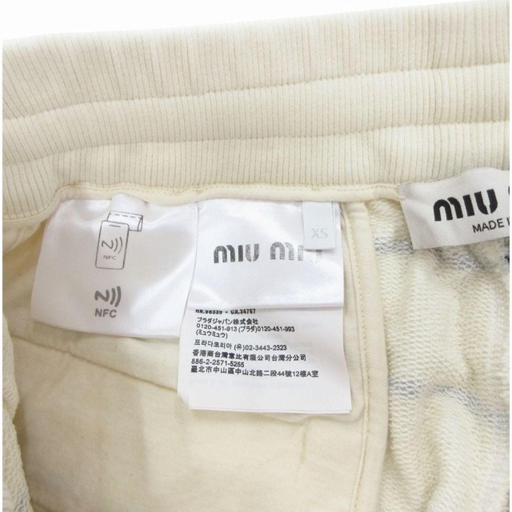 Miu Miu Cotton Sweatshirt Shorts Pants Border Logo Embroidery XS Ivory