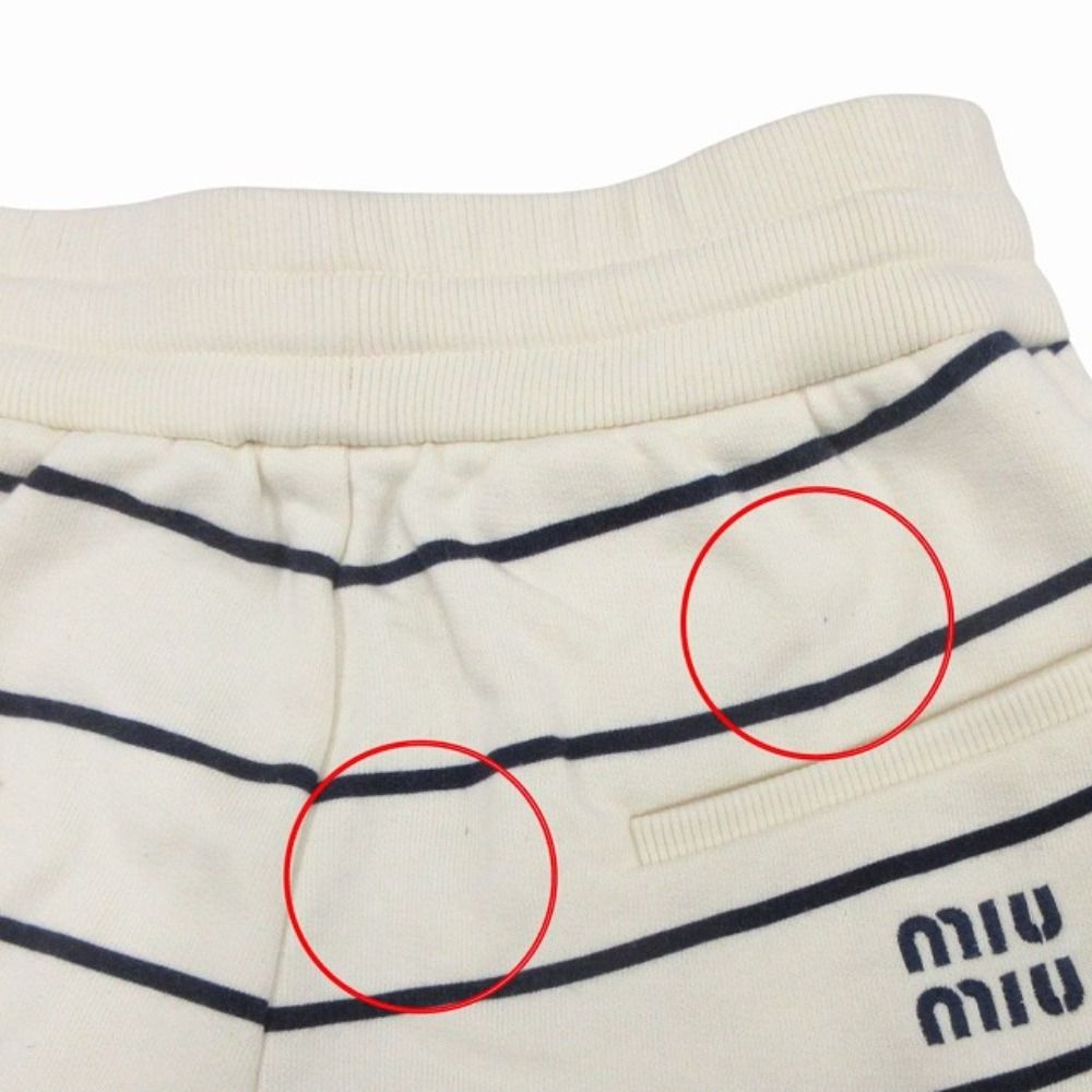 Miu Miu Cotton Sweatshirt Shorts Pants Border Logo Embroidery XS Ivory