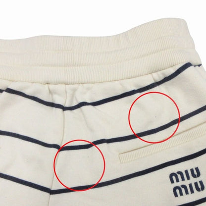 Miu Miu Cotton Sweatshirt Shorts Pants Border Logo Embroidery XS Ivory