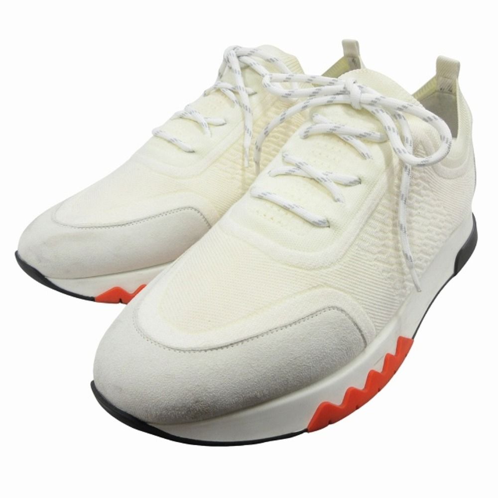 Hermes Addict Knit Sneakers Shoes Low Cut 43 White Orange