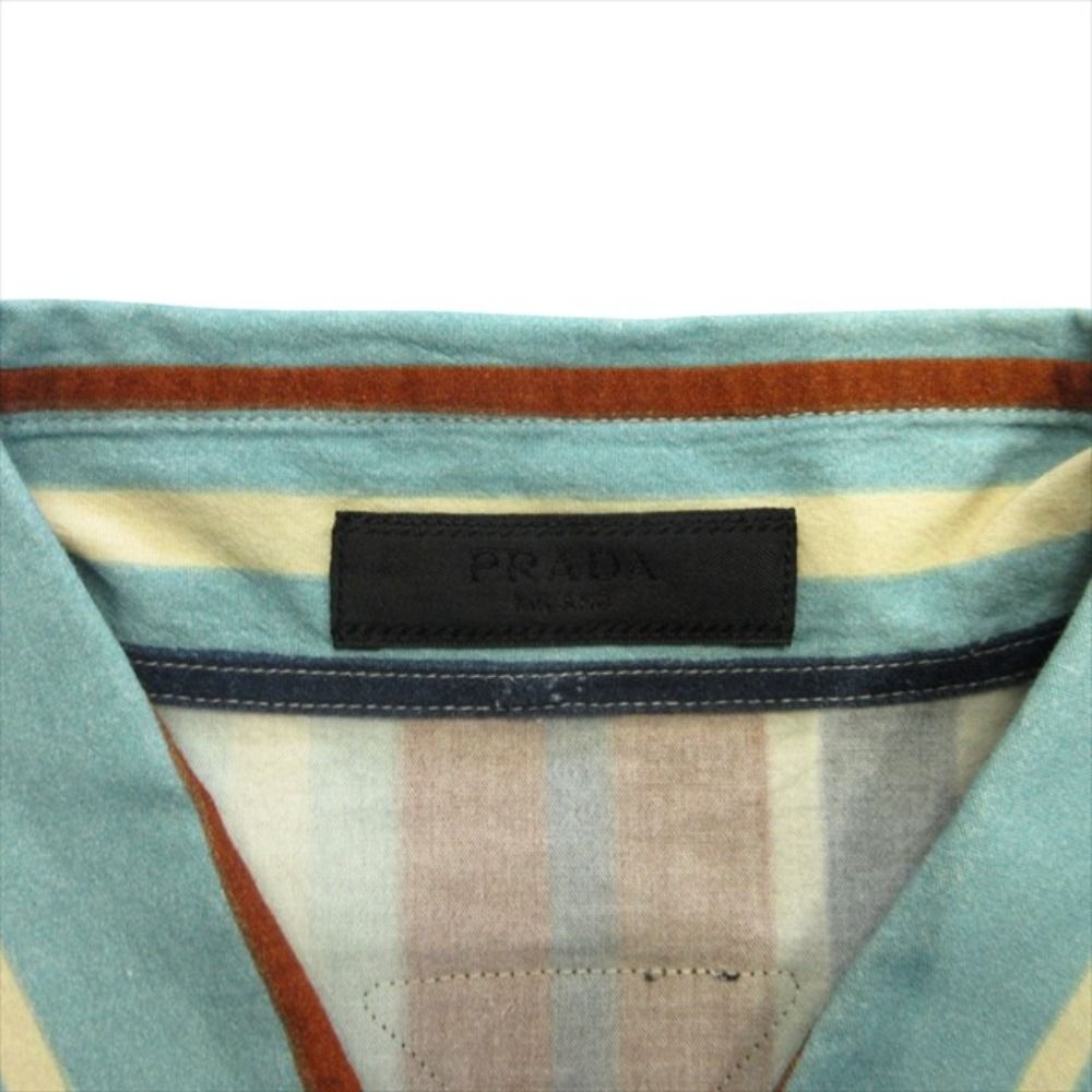 Prada Triangle Patch Striped Shirt Top Vintage Wash Raf Simons Era XL Blue Brown