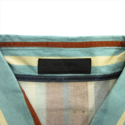 Prada Triangle Patch Striped Shirt Top Vintage Wash Raf Simons Era XL Blue Brown
