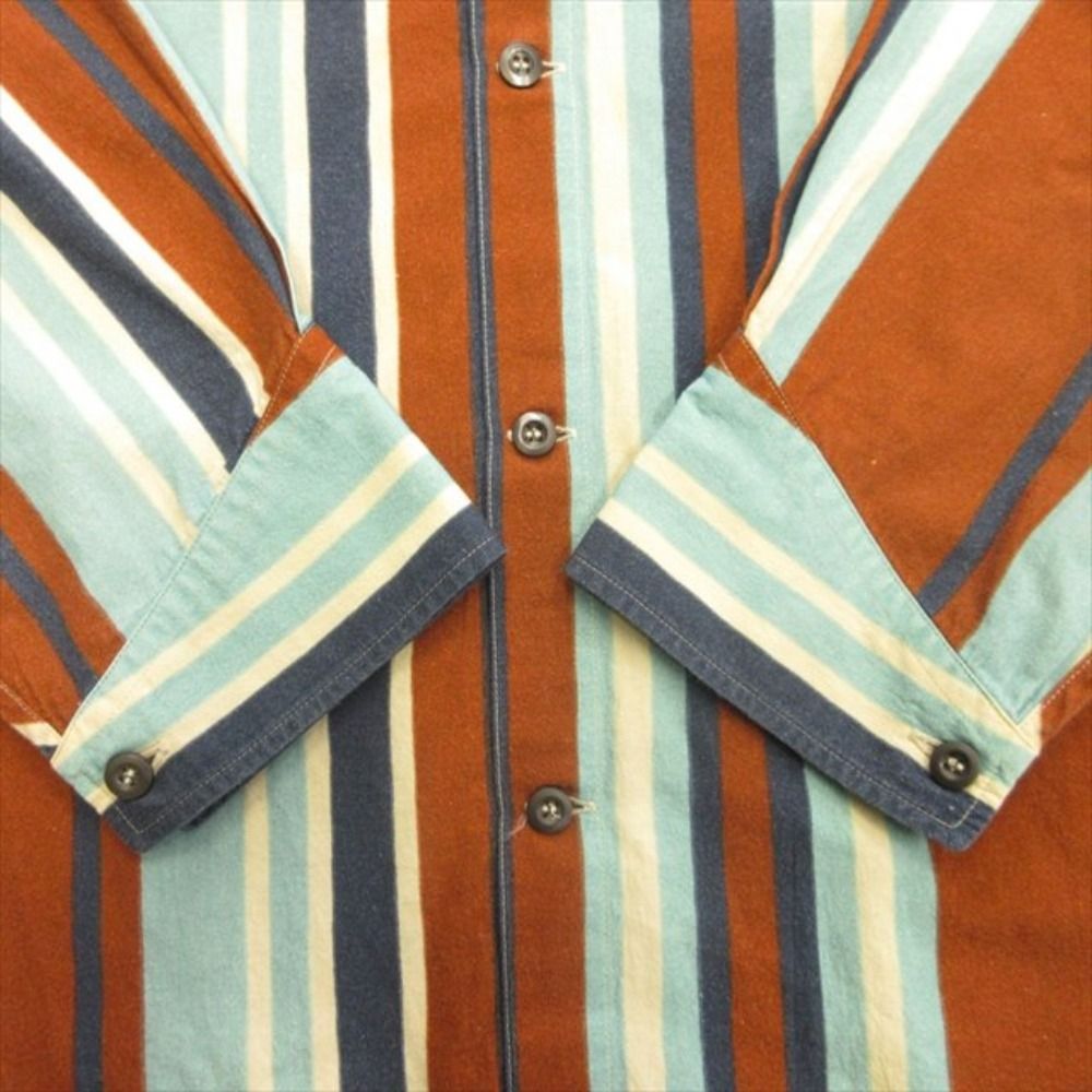 Prada Triangle Patch Striped Shirt Top Vintage Wash Raf Simons Era XL Blue Brown
