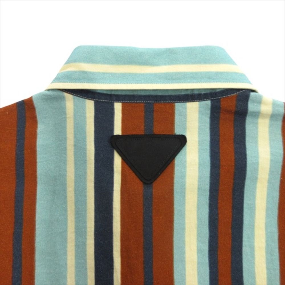Prada Triangle Patch Striped Shirt Top Vintage Wash Raf Simons Era XL Blue Brown
