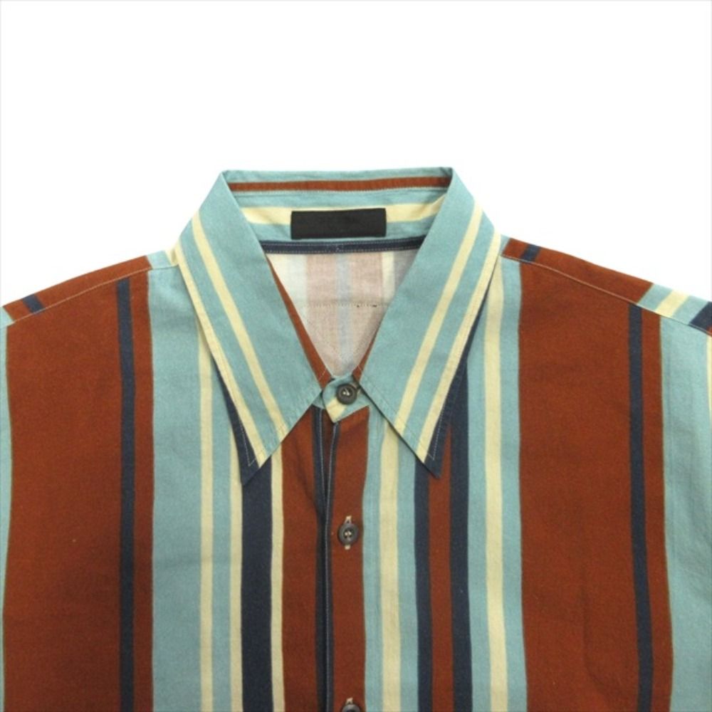 Prada Triangle Patch Striped Shirt Top Vintage Wash Raf Simons Era XL Blue Brown