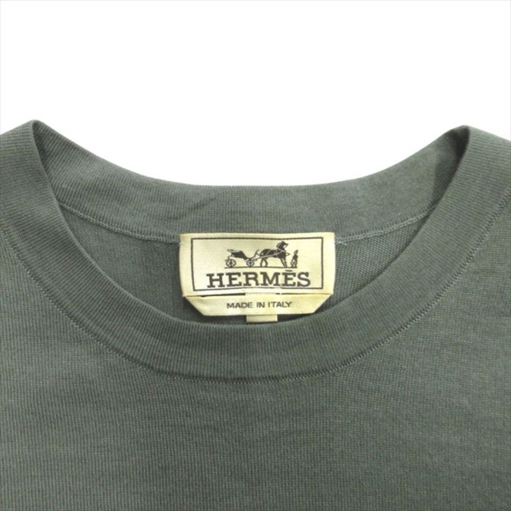 Hermes Cashmere Silk Knit Sweater Crew Neck Line M Green