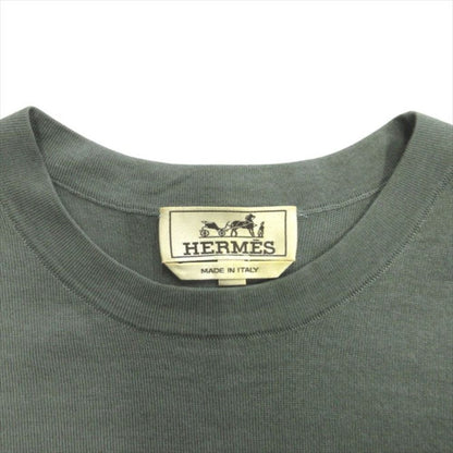 Hermes Cashmere Silk Knit Sweater Crew Neck Line M Green