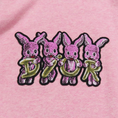 Dior Baby Pullover Hoodie Sweatshirt Dress Long Sleeve Rabbit Patch Top 12 Pink