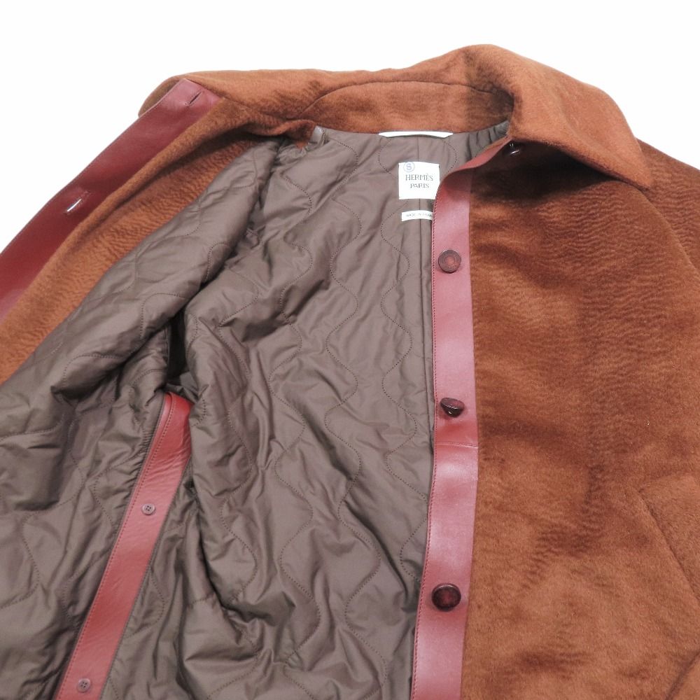 Hermes Big Color Shaggy Coat Jacket Middle Length Waist Ribbon Belt Alpaca Wool