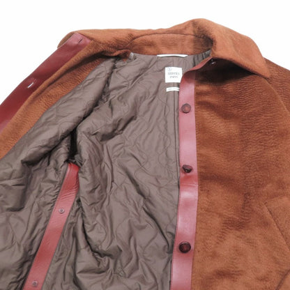 Hermes Big Color Shaggy Coat Jacket Middle Length Waist Ribbon Belt Alpaca Wool