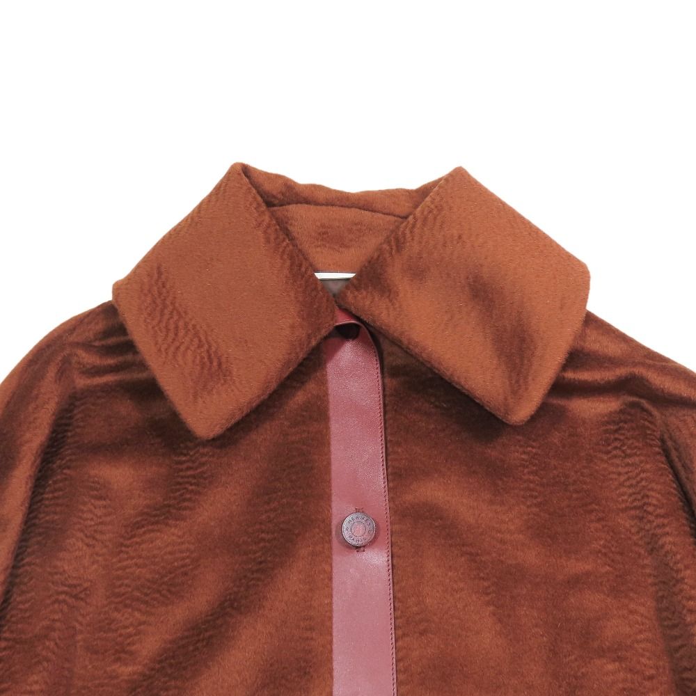 Hermes Big Color Shaggy Coat Jacket Middle Length Waist Ribbon Belt Alpaca Wool