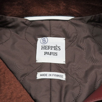 Hermes Big Color Shaggy Coat Jacket Middle Length Waist Ribbon Belt Alpaca Wool