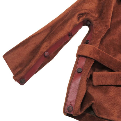Hermes Big Color Shaggy Coat Jacket Middle Length Waist Ribbon Belt Alpaca Wool