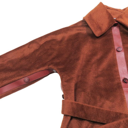 Hermes Big Color Shaggy Coat Jacket Middle Length Waist Ribbon Belt Alpaca Wool