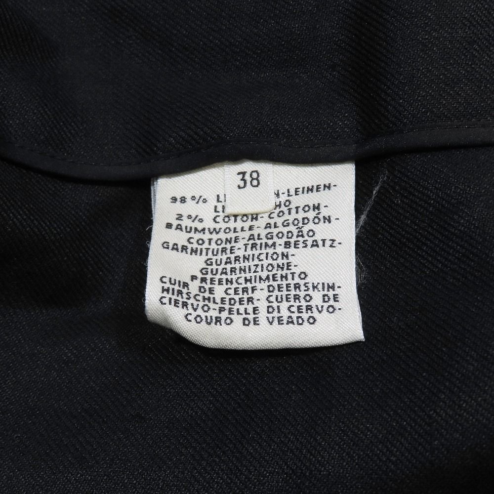 Hermes Linen Colorless Coat Jacket Long Series Button Leather Belt 38 Black