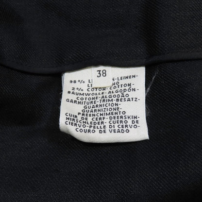 Hermes Linen Colorless Coat Jacket Long Series Button Leather Belt 38 Black