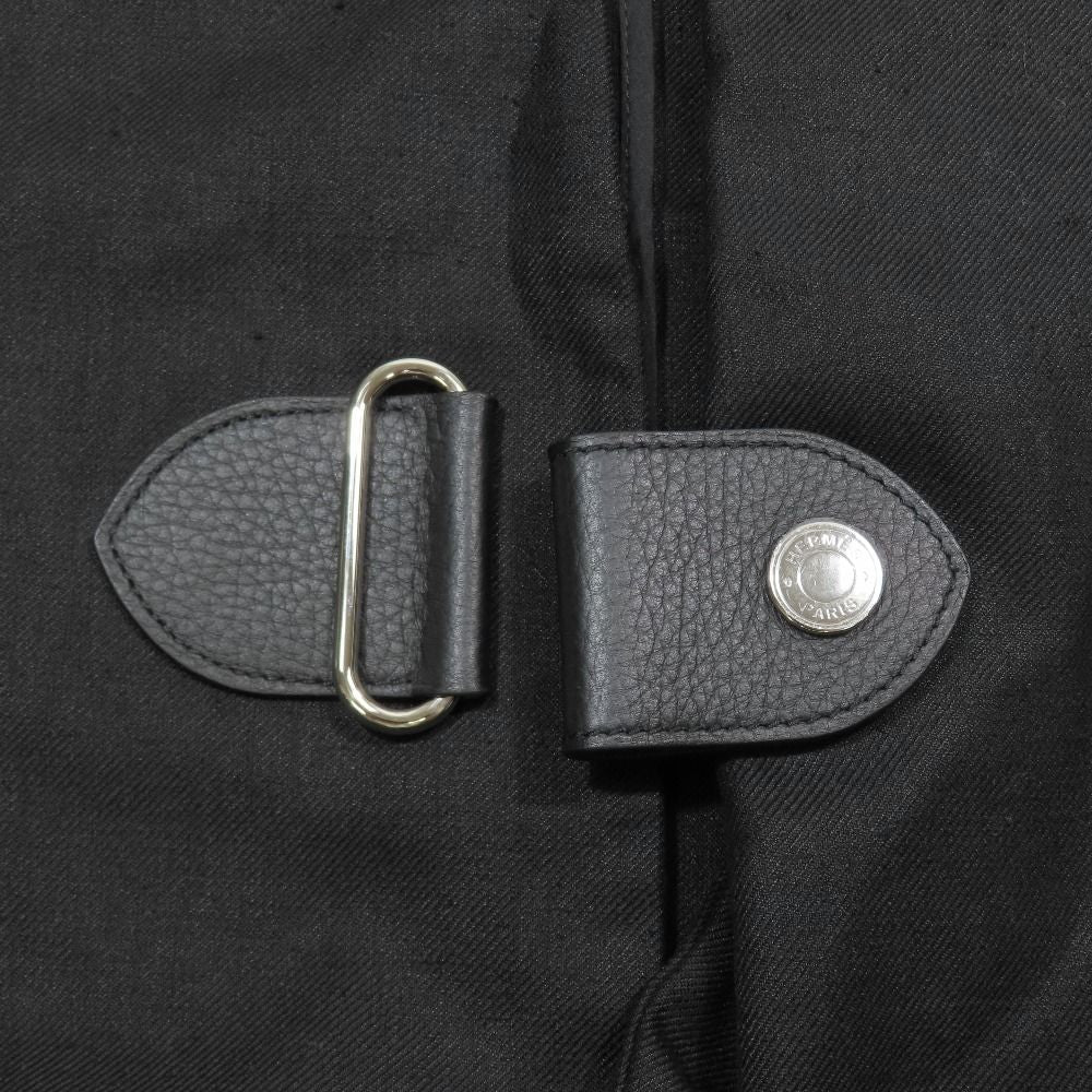 Hermes Linen Colorless Coat Jacket Long Series Button Leather Belt 38 Black