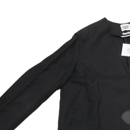 Hermes Linen Colorless Coat Jacket Long Series Button Leather Belt 38 Black