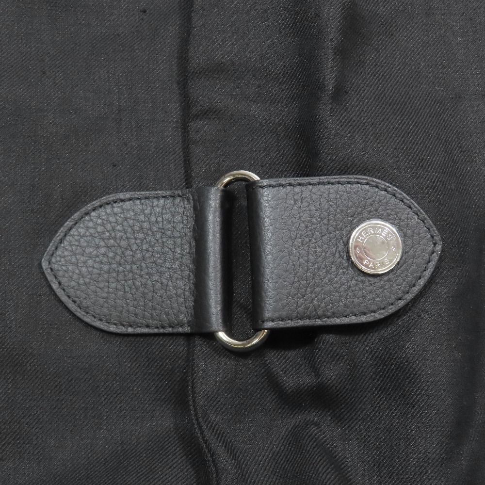 Hermes Linen Colorless Coat Jacket Long Series Button Leather Belt 38 Black