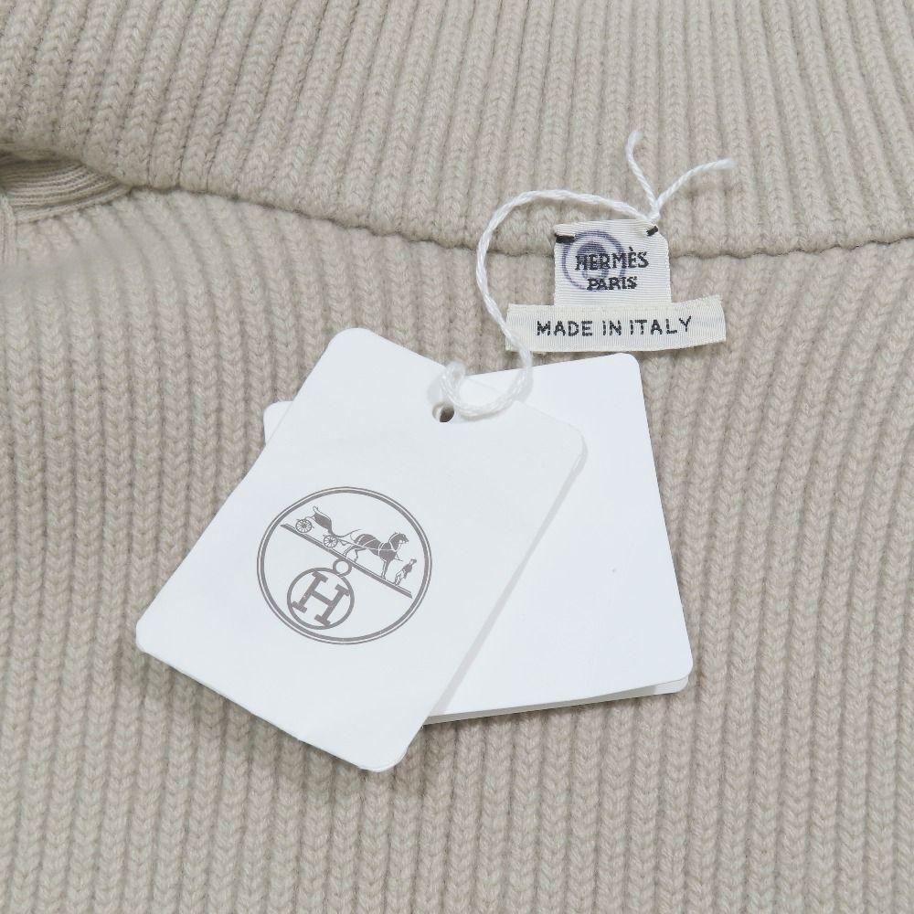 Hermes Twill Lane Knit Quilted Contrast Long Down Jacket Vest Zip Up 36 Beige