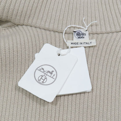 Hermes Twill Lane Knit Quilted Contrast Long Down Jacket Vest Zip Up 36 Beige