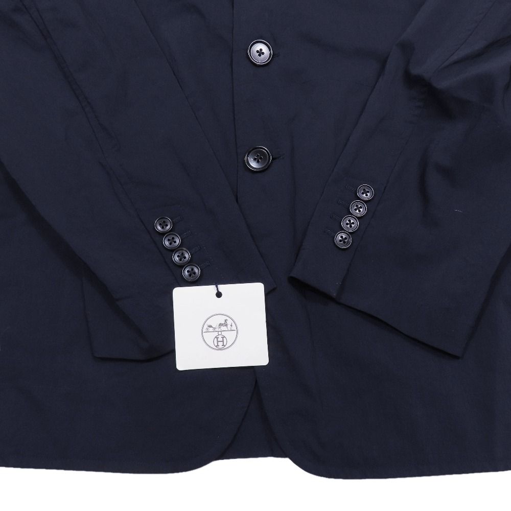 Hermes Nylon Stretch Tailored Jacket Black Leather No Vent 52 Navy