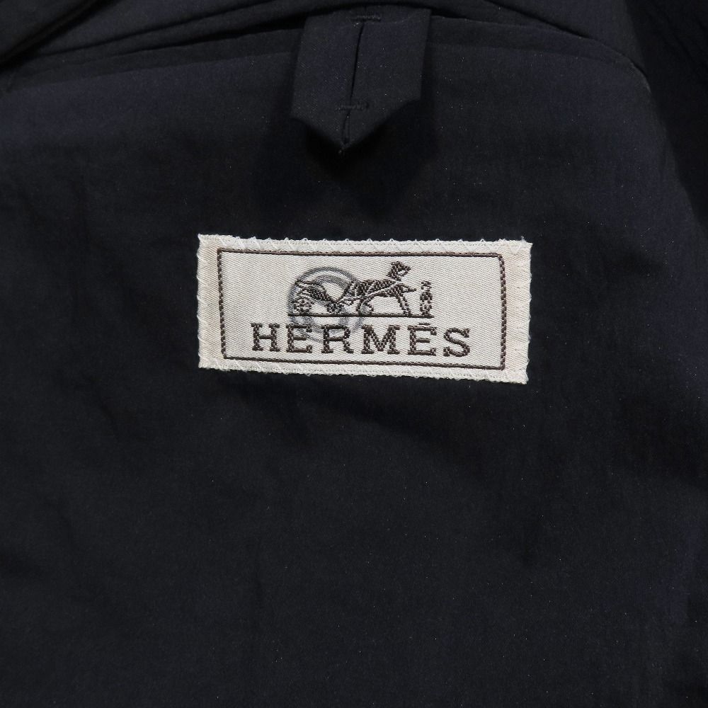 Hermes Nylon Stretch Tailored Jacket Black Leather No Vent 52 Navy