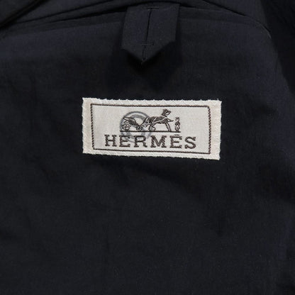 Hermes Nylon Stretch Tailored Jacket Black Leather No Vent 52 Navy