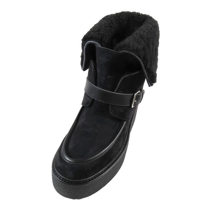 Hermes Vovelore Shearling Boots Platform 2-Way Shoes 36 Black