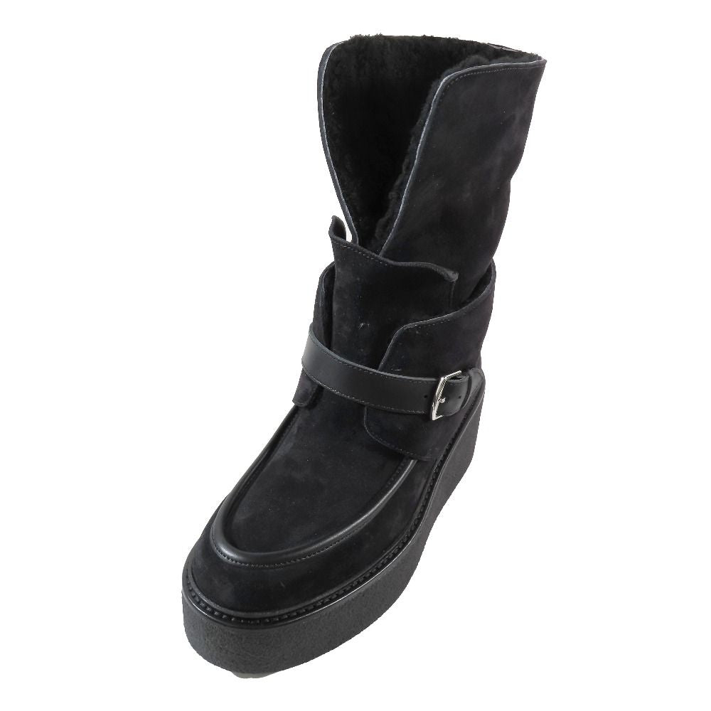 Hermes Vovelore Shearling Boots Platform 2-Way Shoes 36 Black