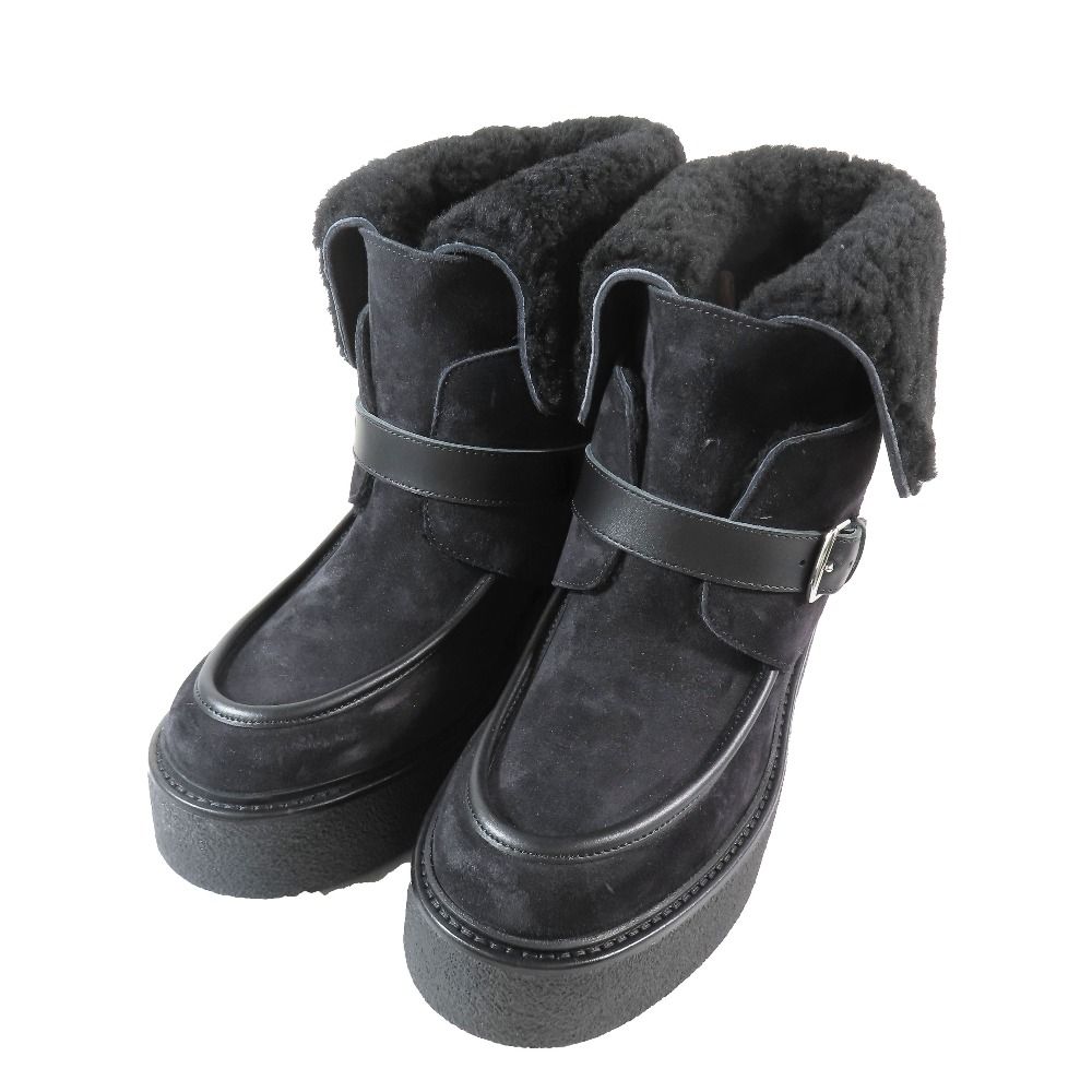 Hermes Vovelore Shearling Boots Platform 2-Way Shoes 36 Black