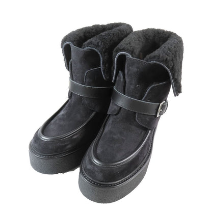 Hermes Vovelore Shearling Boots Platform 2-Way Shoes 36 Black
